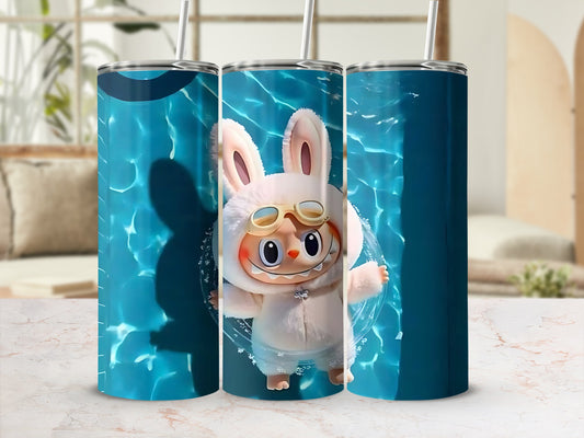 Cute Cartoon Swimming Bunny Design Tumbler Cup