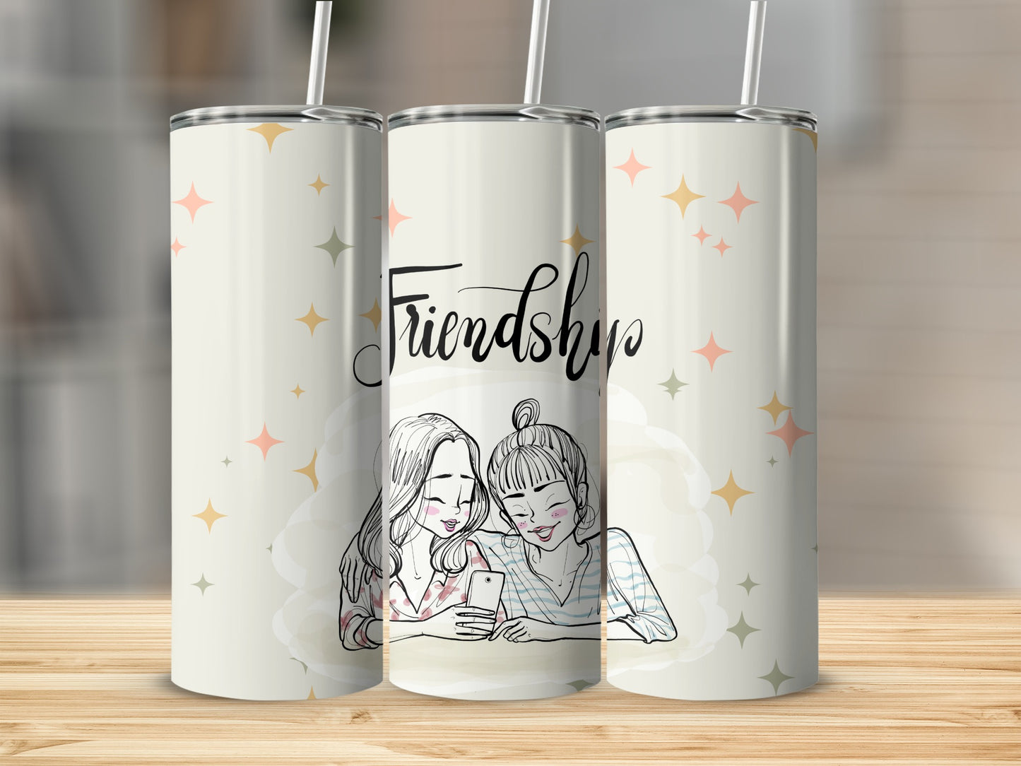 Friendship Design Tumbler with Pastel Stars