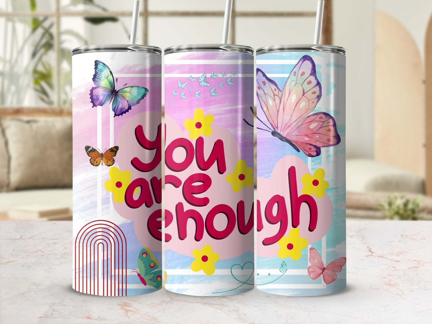 You Are Enough Butterflies Florals Tumblers Set