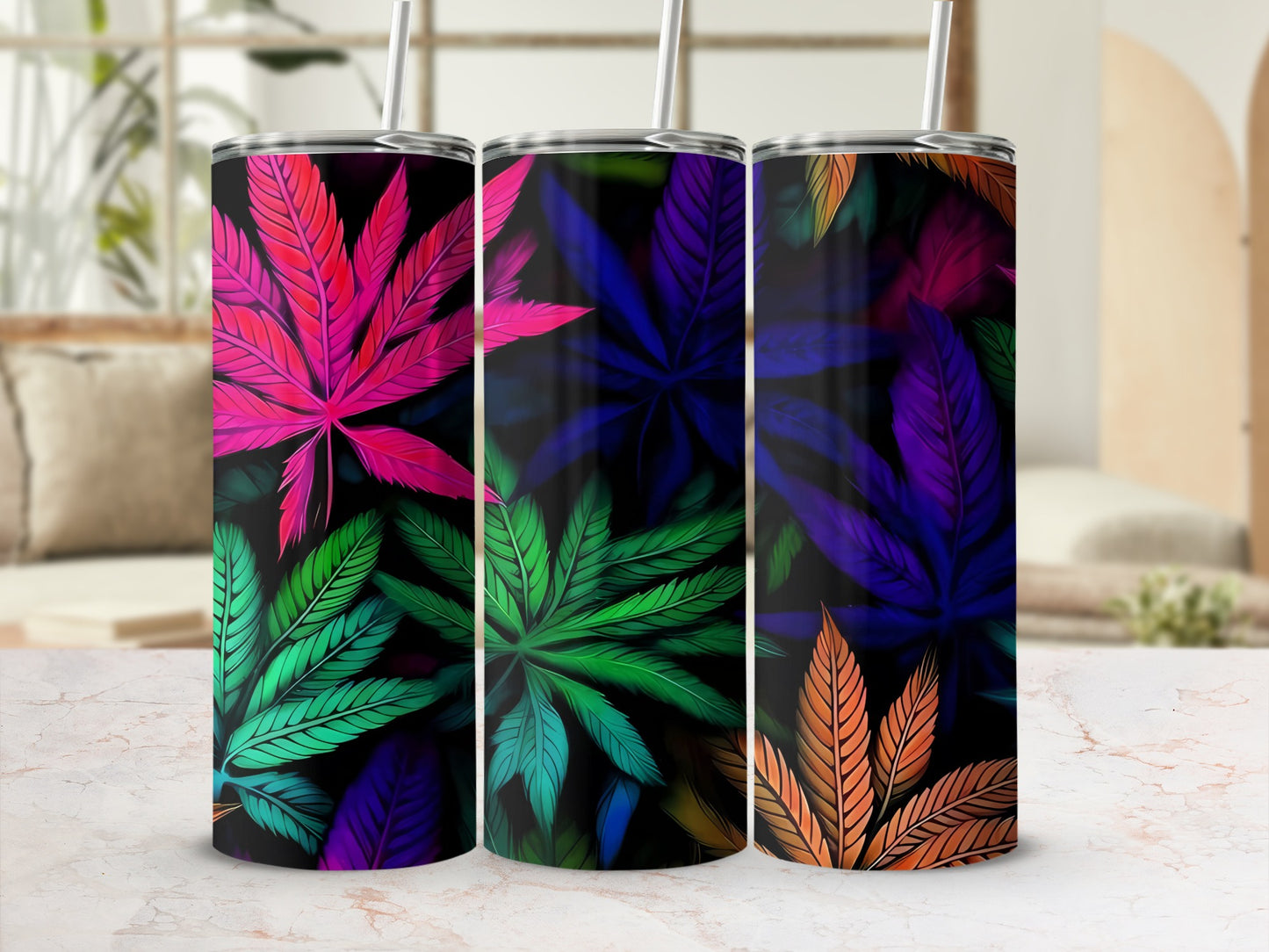 Vivid Colorful Leaf Art Insulated Tumbler Flask Cup