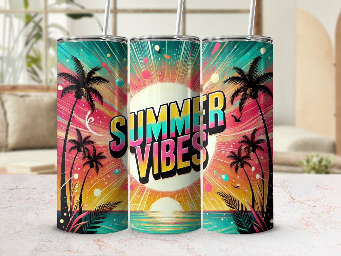Summer Vibes Tropical Palm Tree Design Tumbler