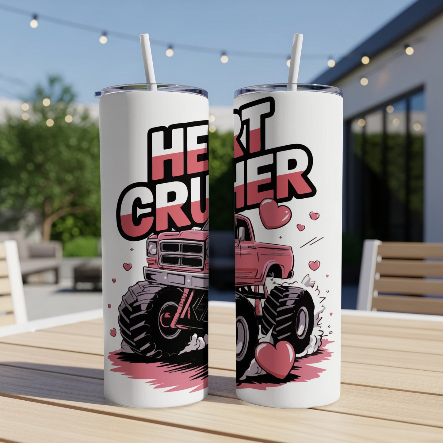 Monster truck with hearts and "Heart Crusher" text.