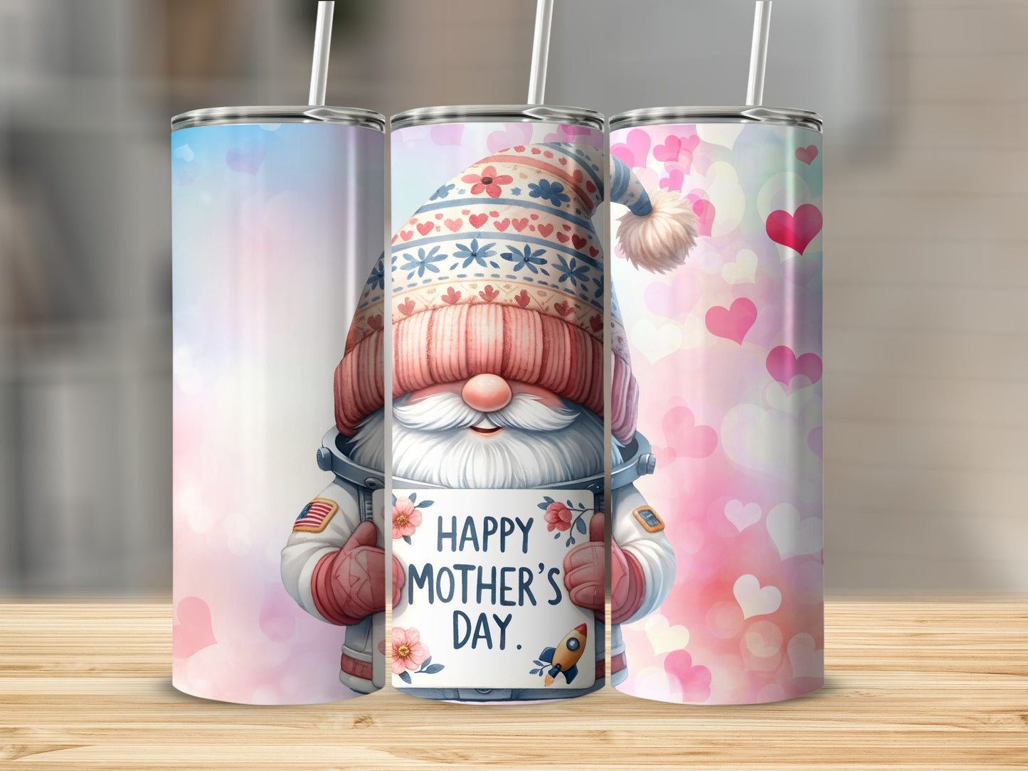 Happy Mother's Day Gnome Tumbler Vibrant Heart Design