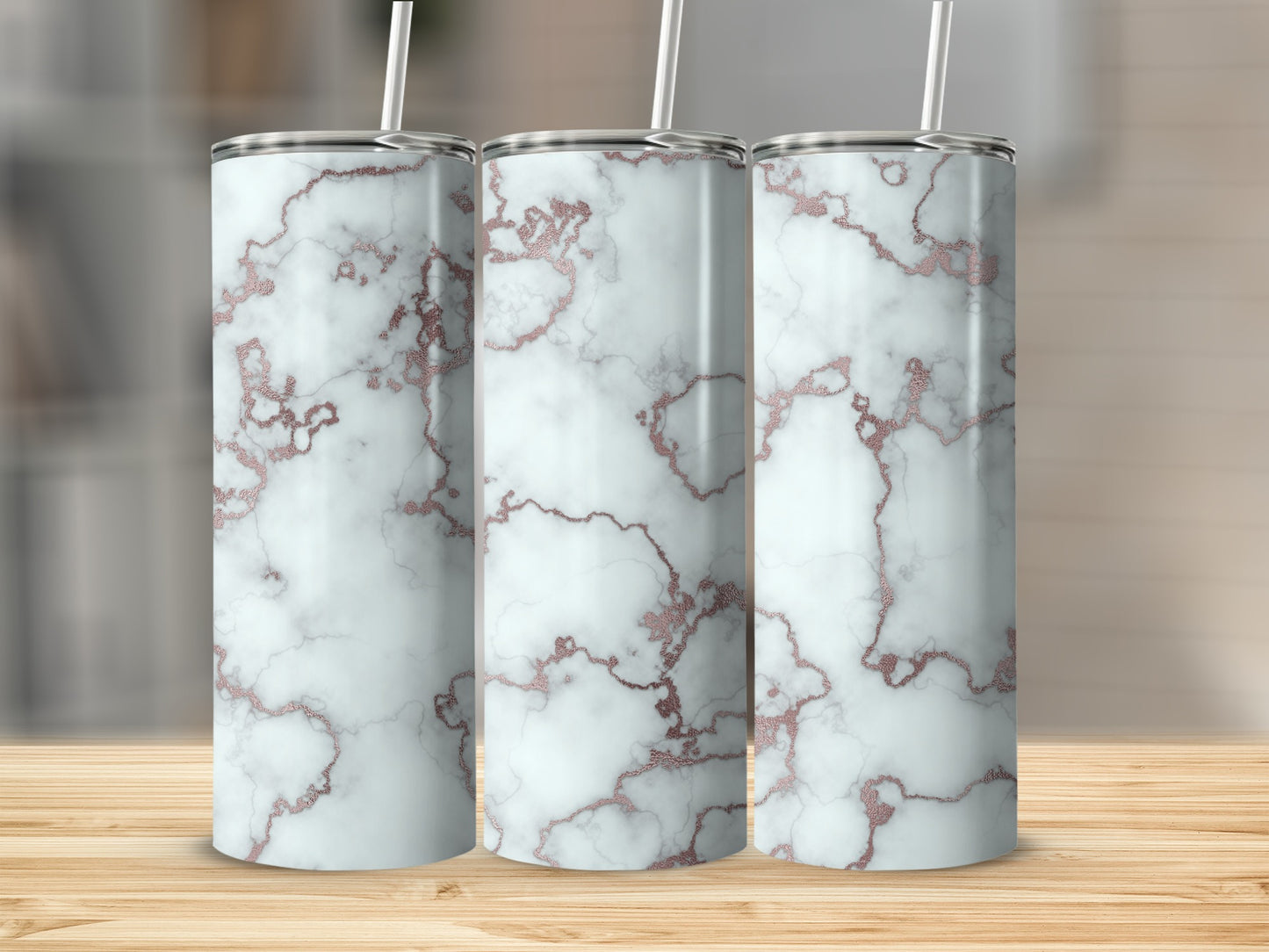 Elegant Rose Gold Veins On Marble Styled Texture Tumblers