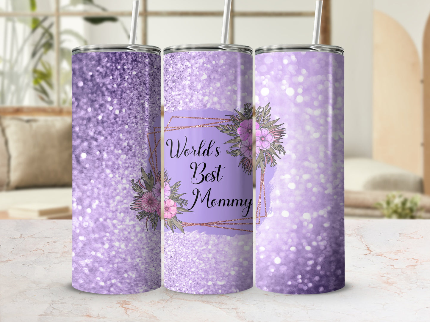 World's Best Mommy Glitter Tumbler Cup Gift
