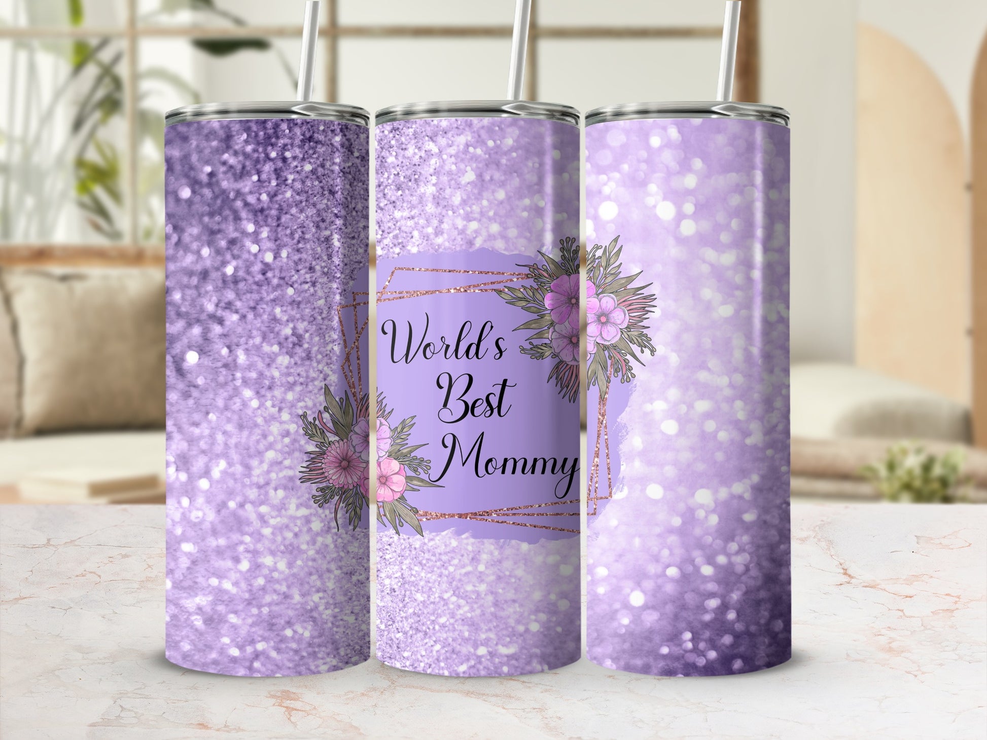 World's Best Mommy Glitter Tumbler Cup Gift