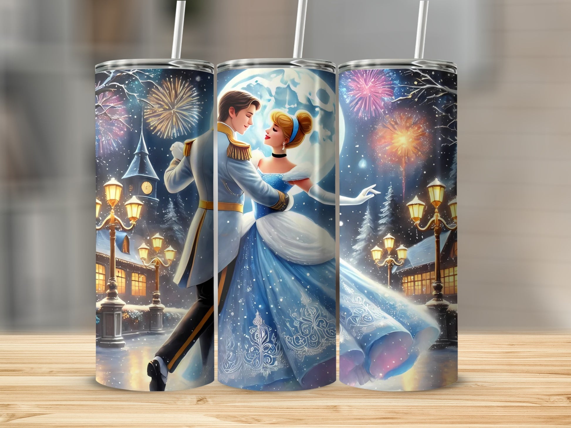 Enchanted Winter Dance Tumbler with Straw Design