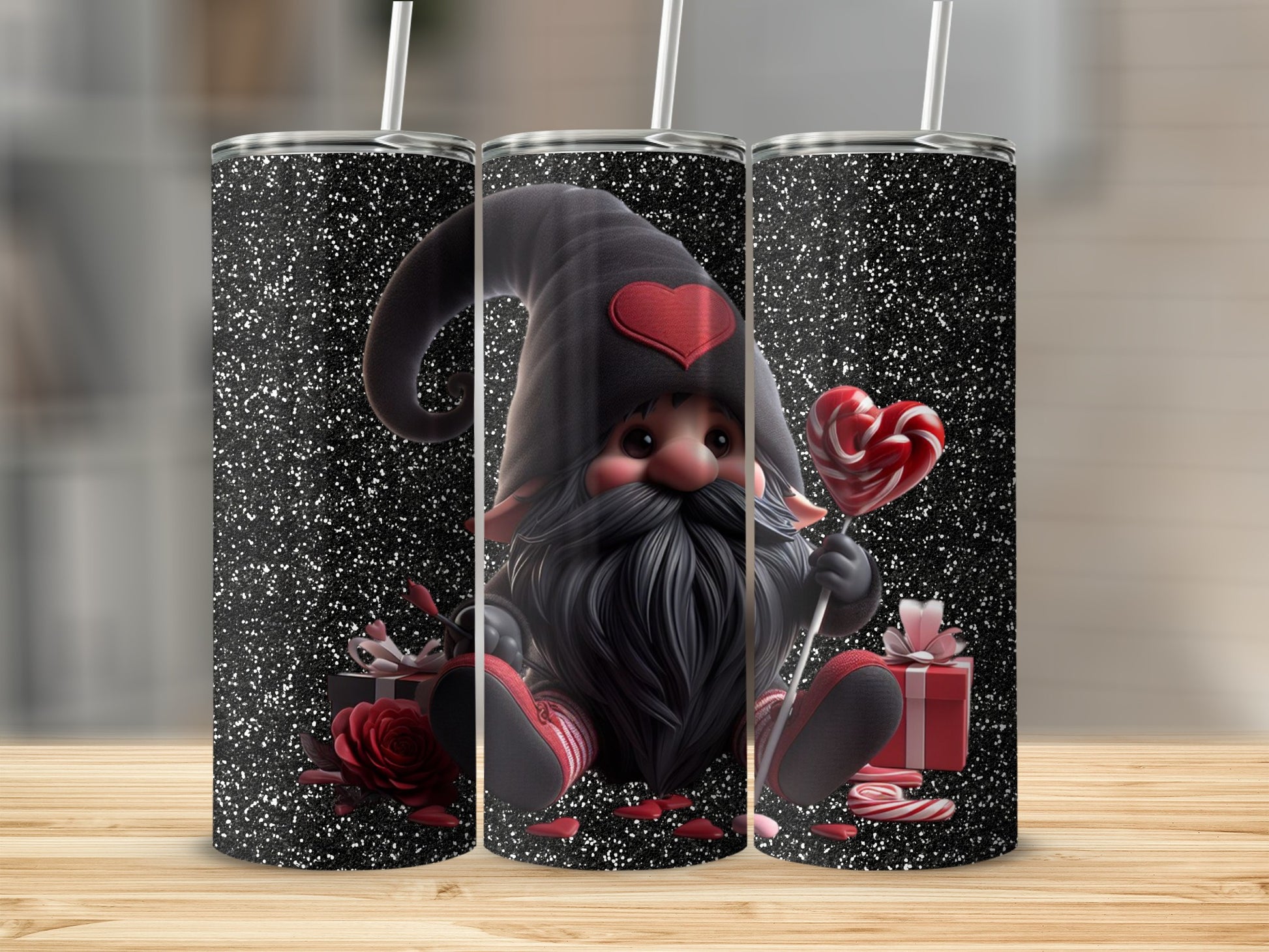 Cute Gnome with Heart and Candy Graphic Design Tumbler