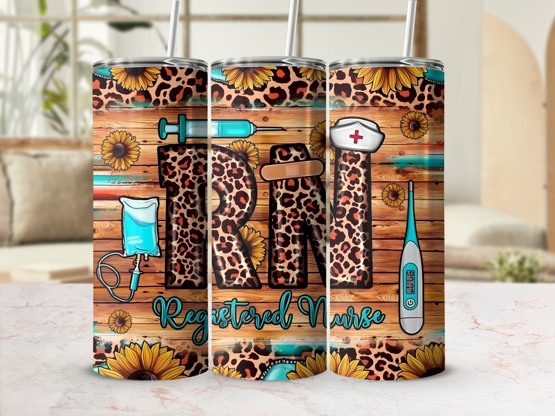 Leopard Print Registered Nurse Floral Tumbler