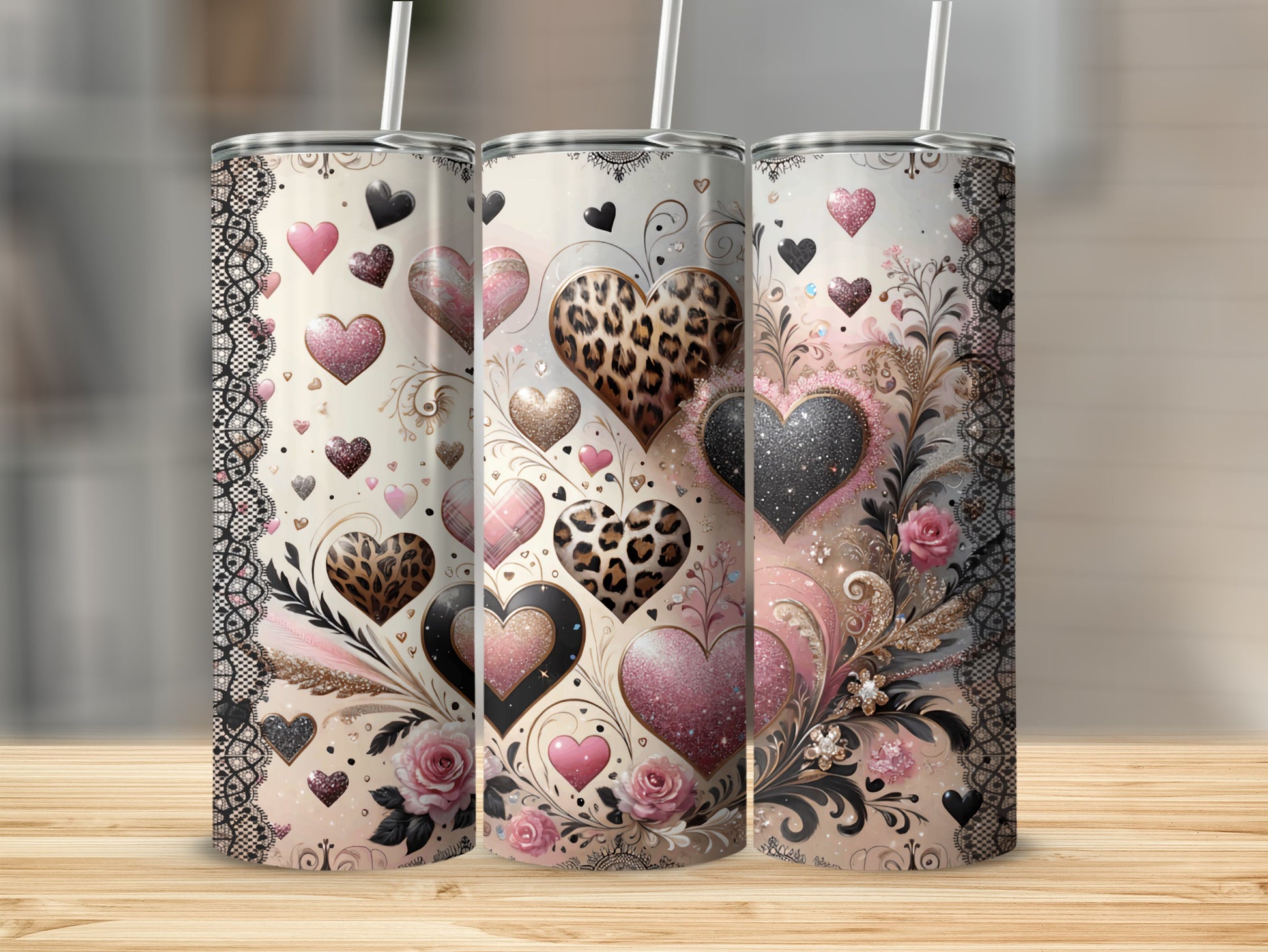 Pink Black Gold Glitter Hearts Leopard Lace Floral product type