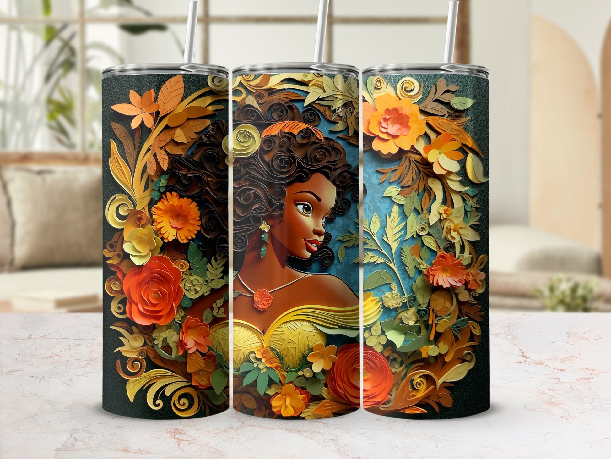 Vibrant Floral and Woman Design Tumbler Product