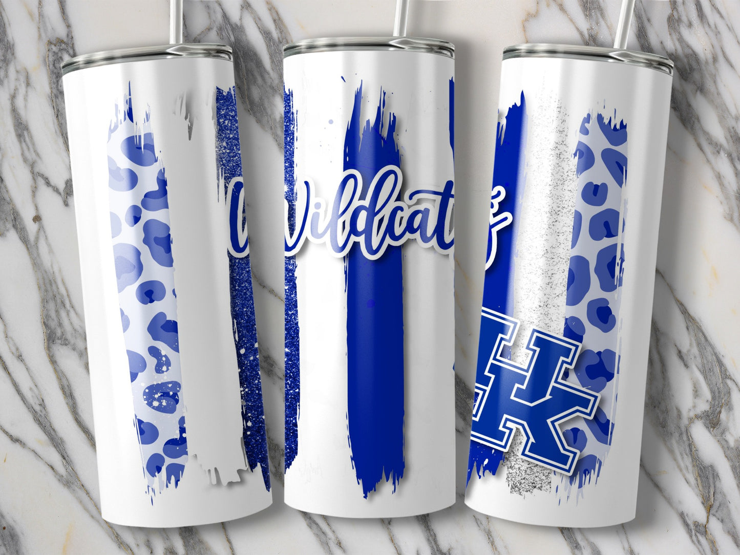Wildcats With Kentucky Logo On Leopard Brush Stroke Tumblers