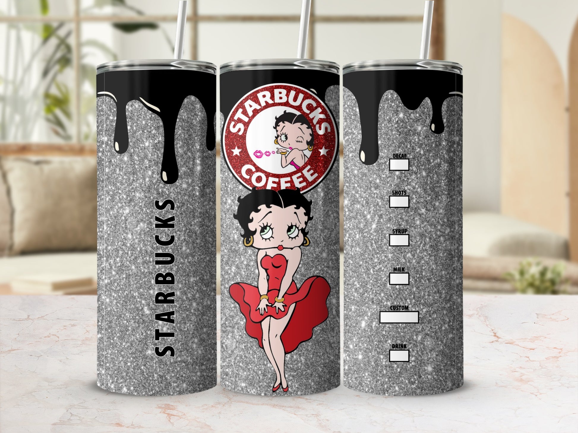 Starbucks Coffee and Betty Boop Glitter Drink Tumbler