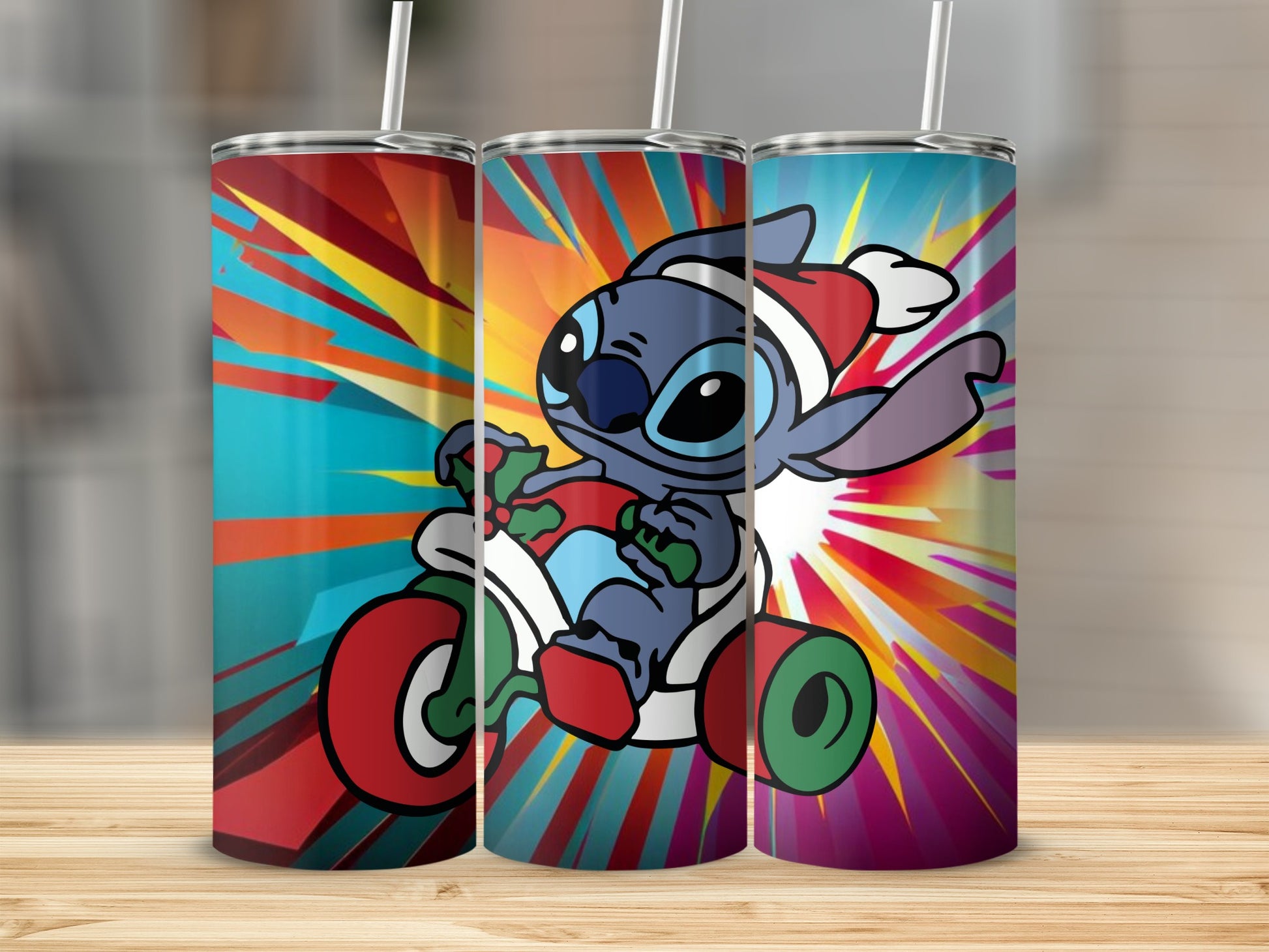 Vibrant Alien Character Riding Tricycle Tumbler