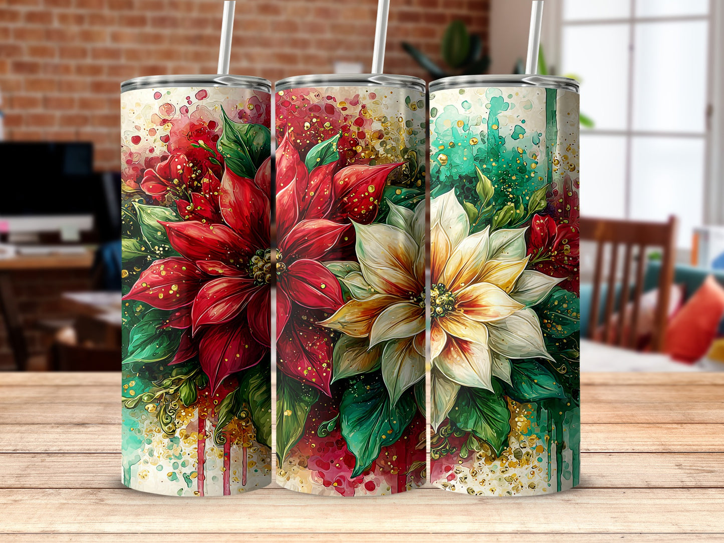 Festive Floral Art Tumblers Colorful Holiday Design