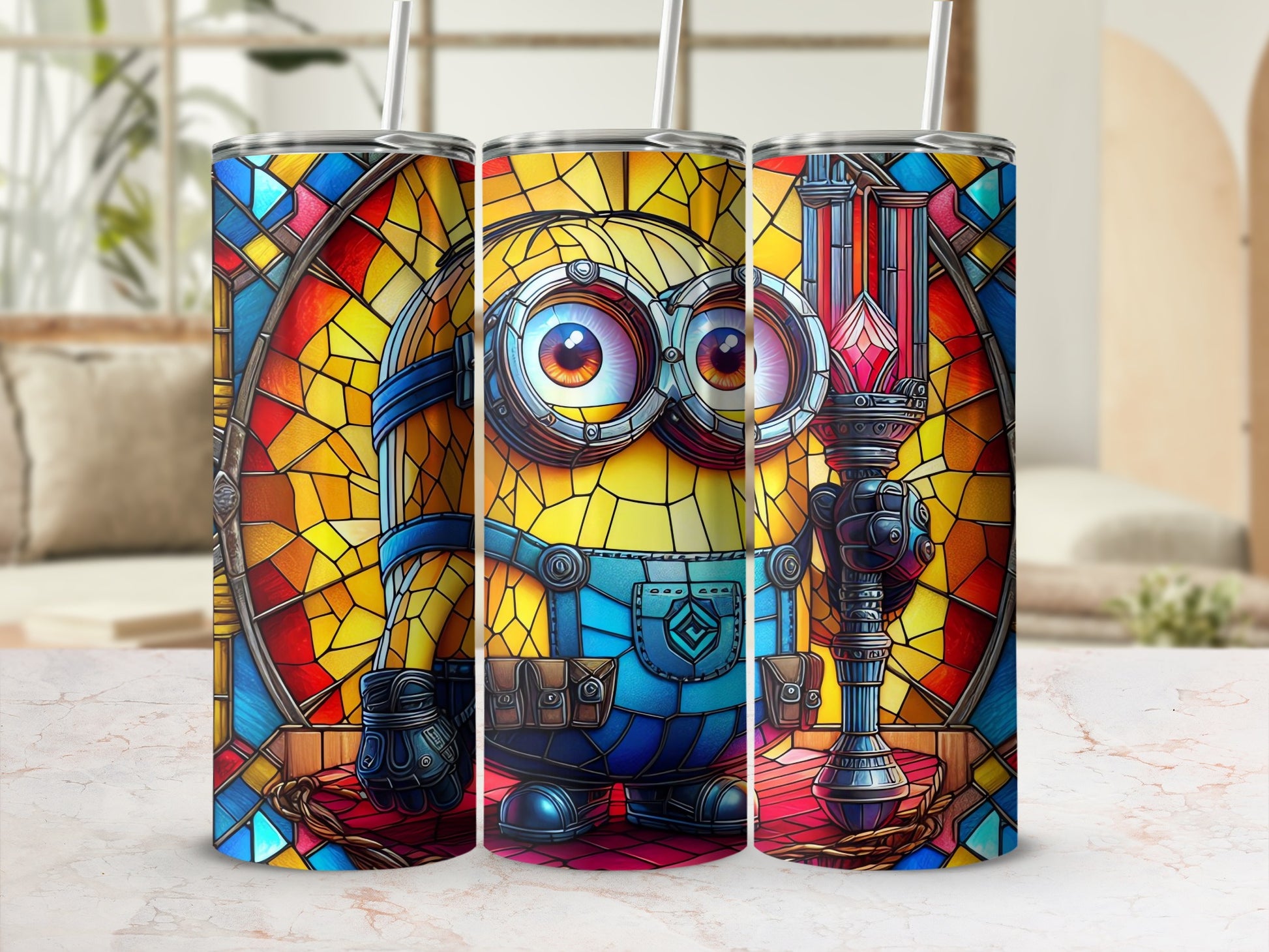 Unique Stained Glass Style Minion Tumbler Design