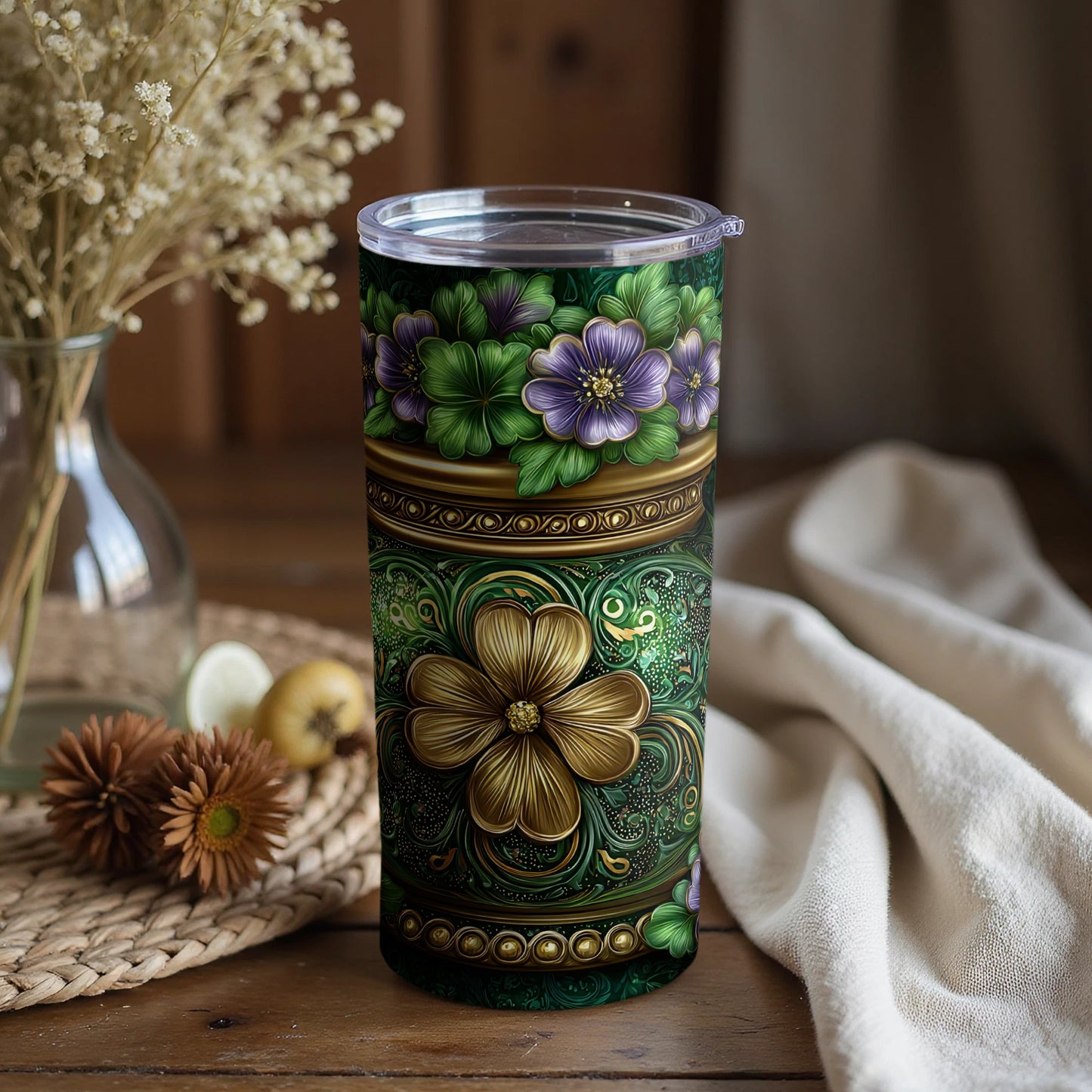 Floral Patterned Insulated Tumbler for Hot or Cold Beverages