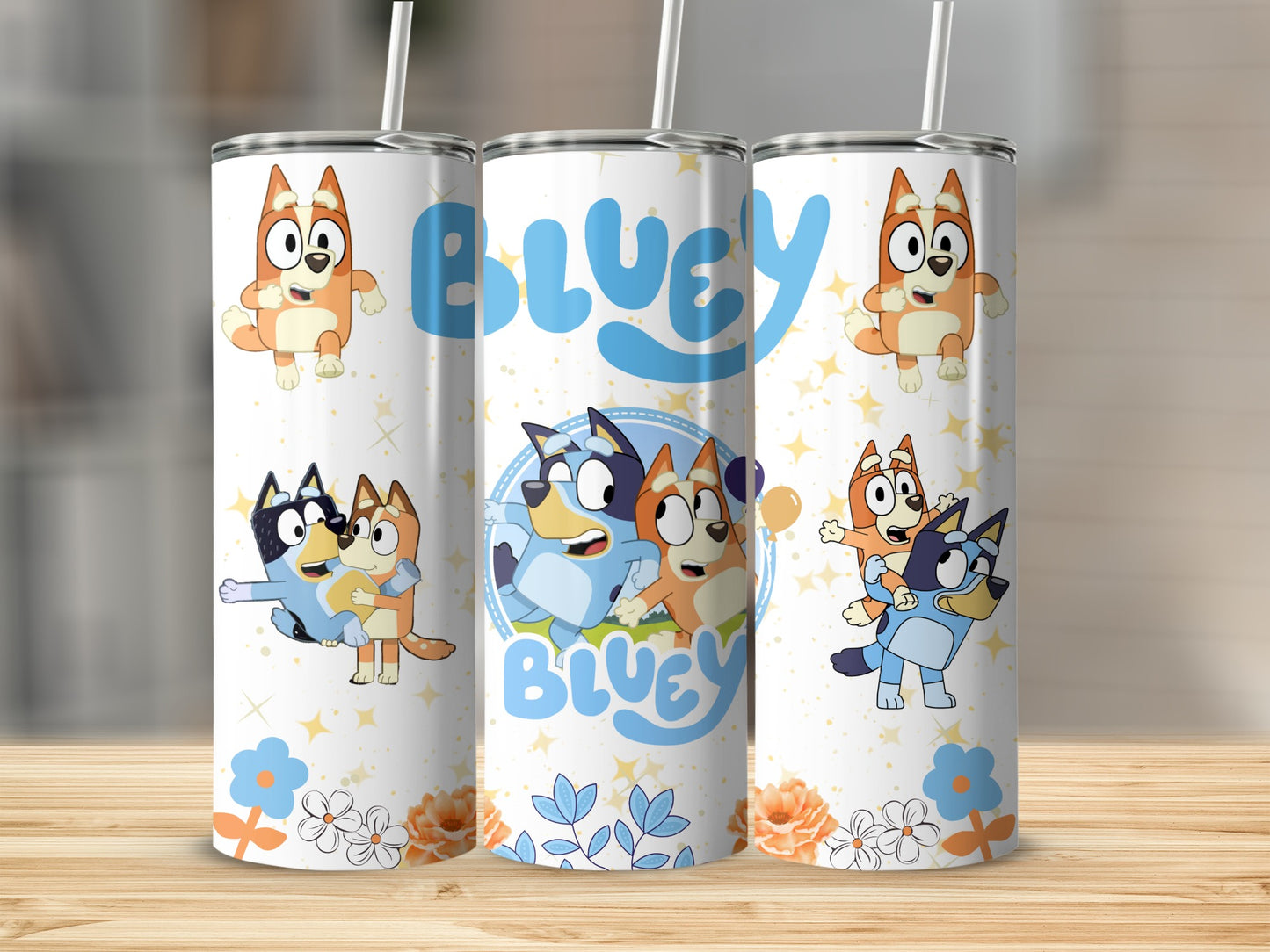Bluey Animated Characters Tumbler Cup with Straw