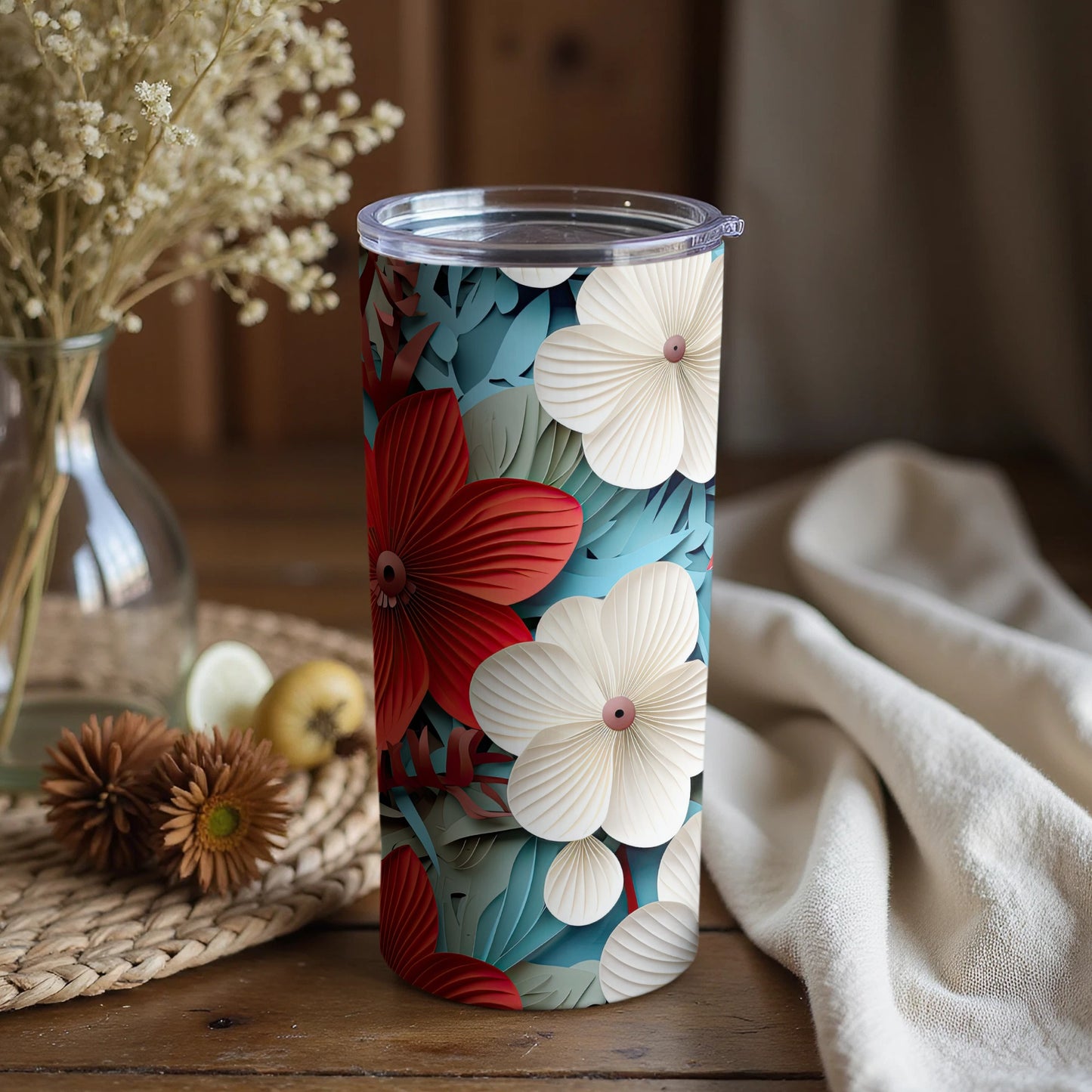 Floral Patterned Insulated Tumbler for Hot and Cold Drinks