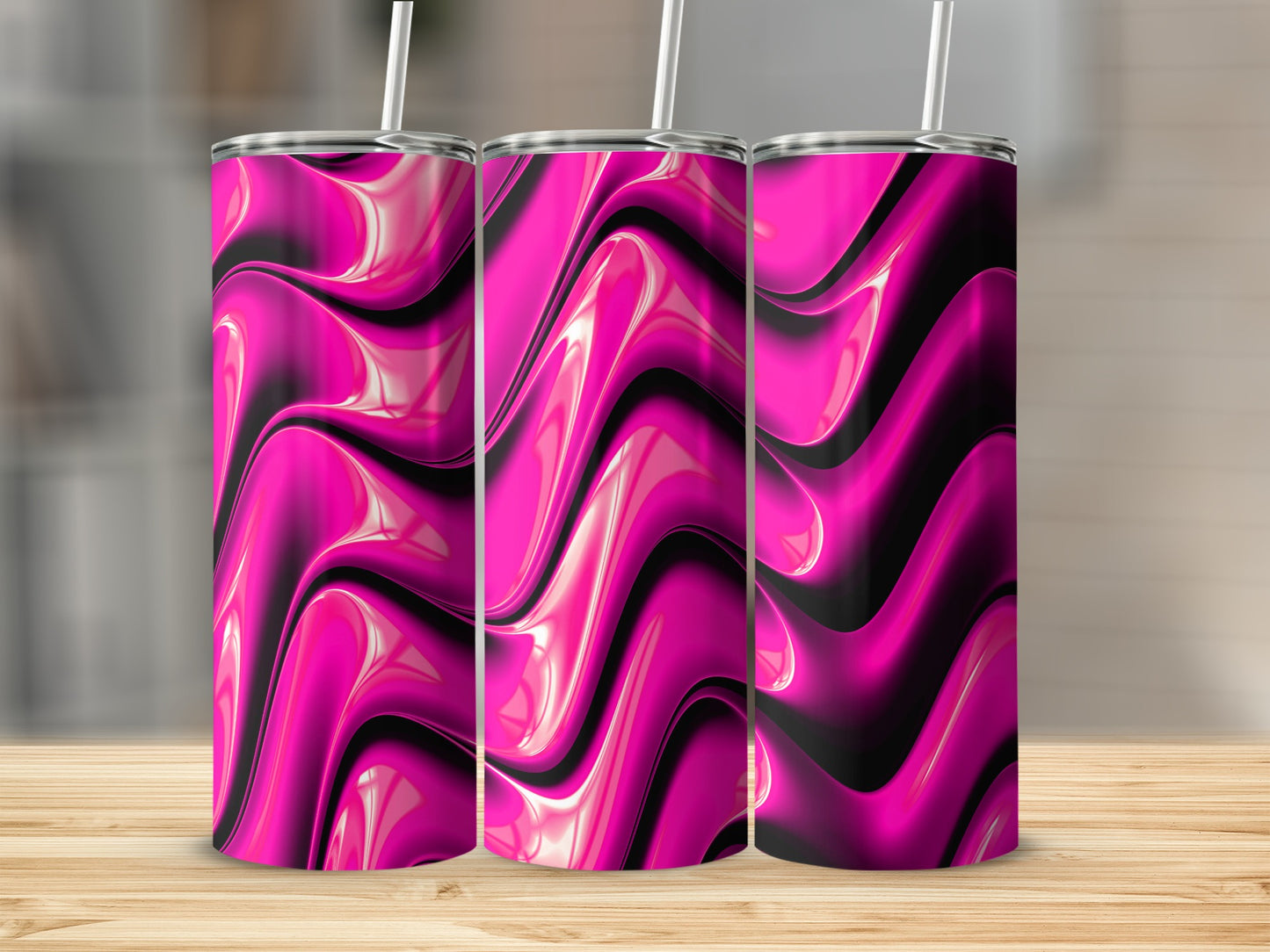 Pink Black Smooth Flowing Surface Abstract Art Tumblers