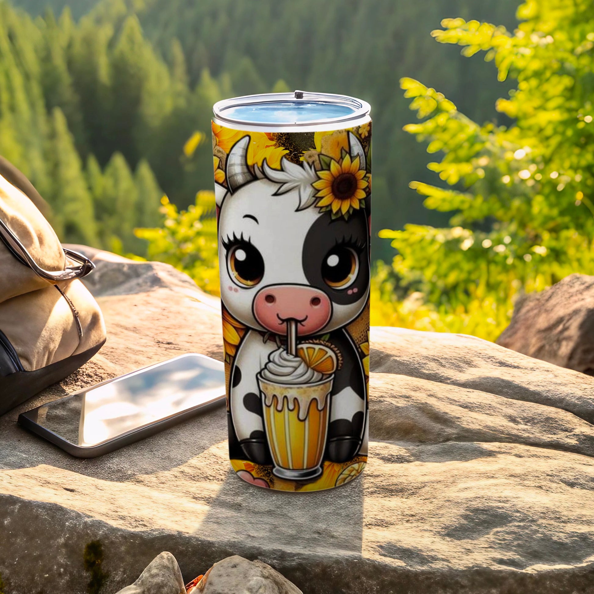 Cute Cow Drinking Milkshake Insulated Tumbler