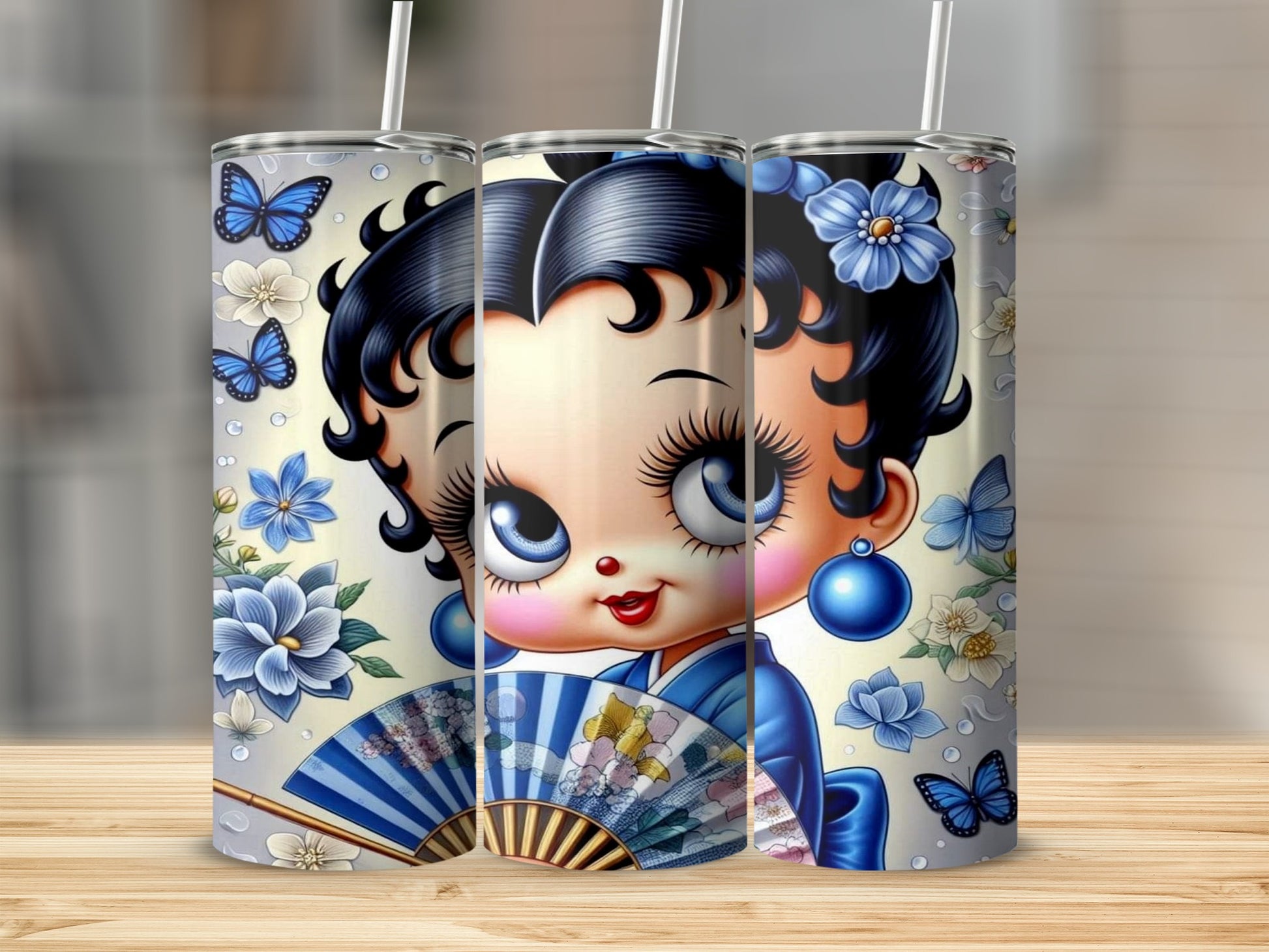 Cute Kawaii Character with Butterflies Tumblers