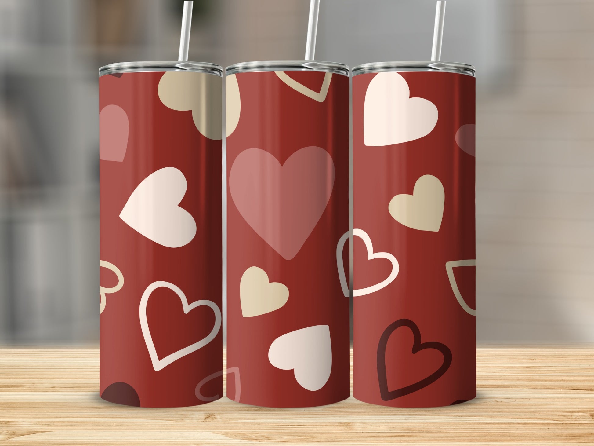Red and White Heart Patterned Drinkware