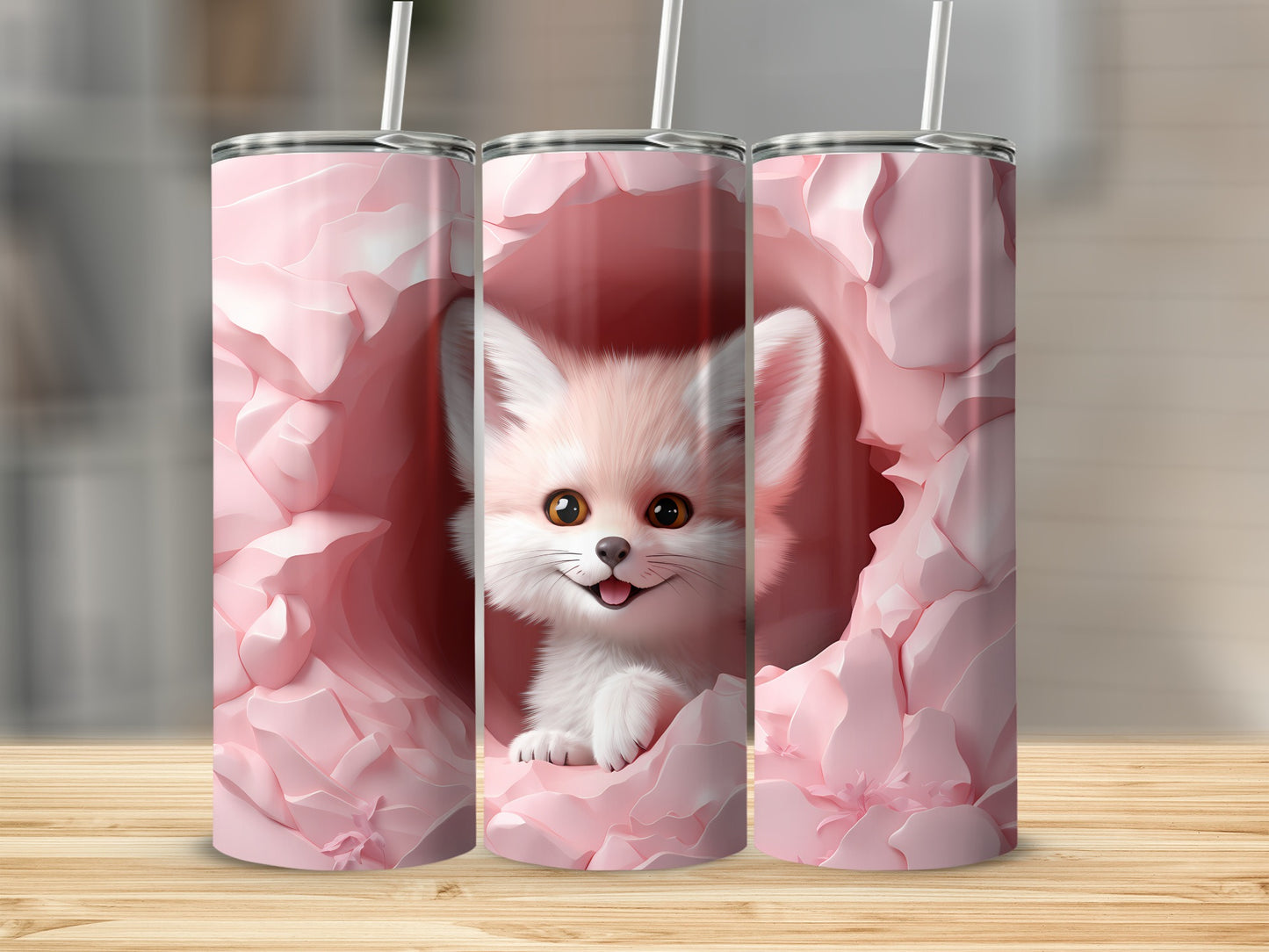 Cute Fox in Pink Flowers Tumbler for Animal Lovers