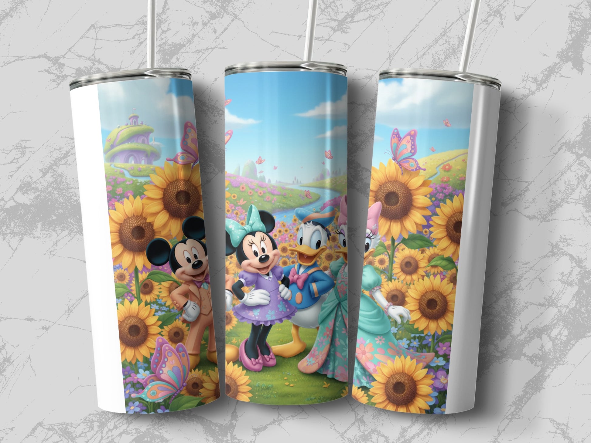 Disney Characters in Sunflower Field Tumbler