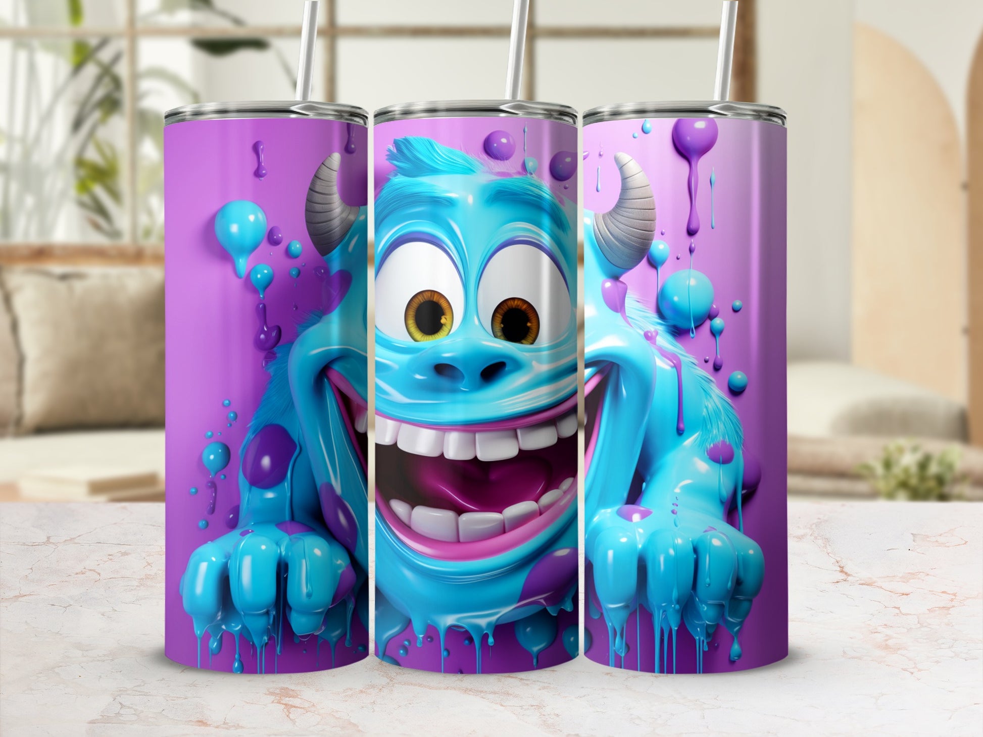 Colorful Cartoon Monster Design Beverage Tumbler