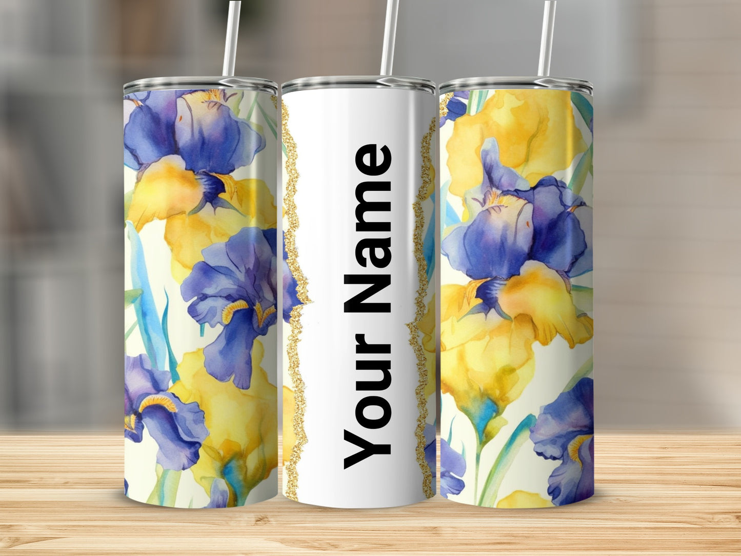 Personalized Floral Design Tumbler with Straw