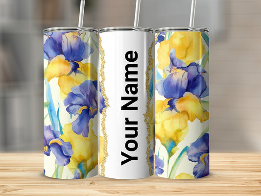 Personalized Floral Design Tumbler with Straw