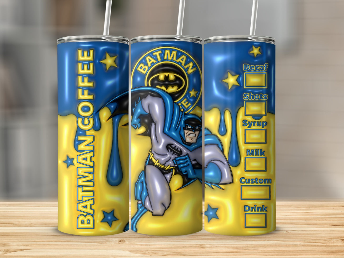 Batman Coffee Tumbler with Customizable Drink Options