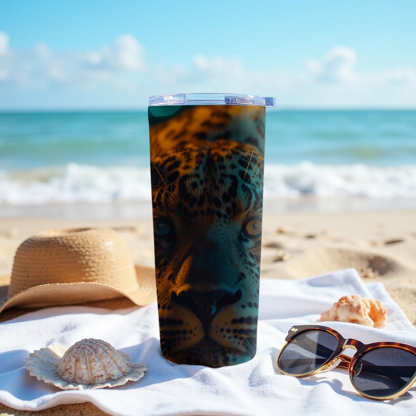 Leopard Face Ocean Beach Background Graphic Tumbler product type