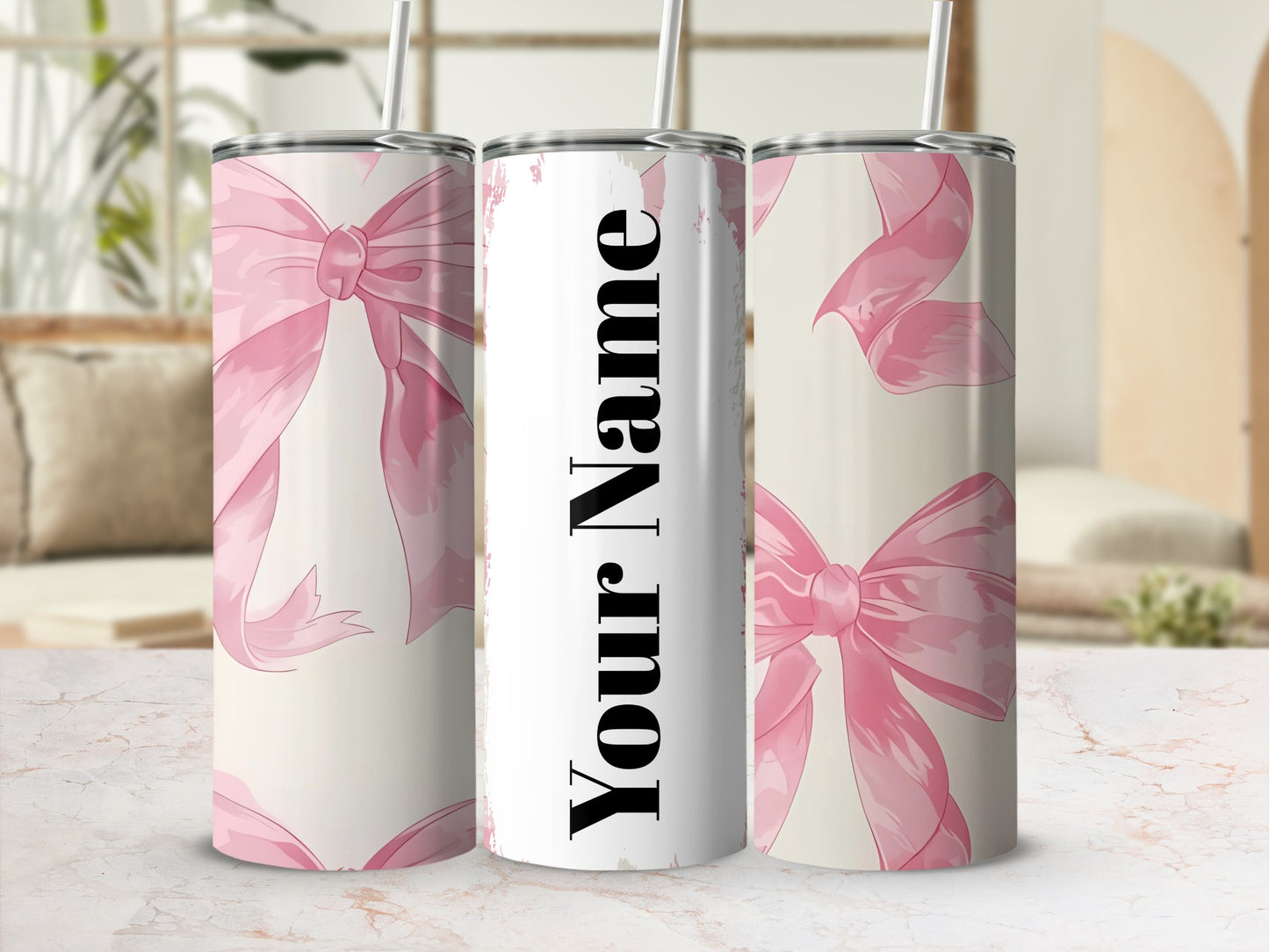 Personalized Pink Bows Design Tall Tumbler