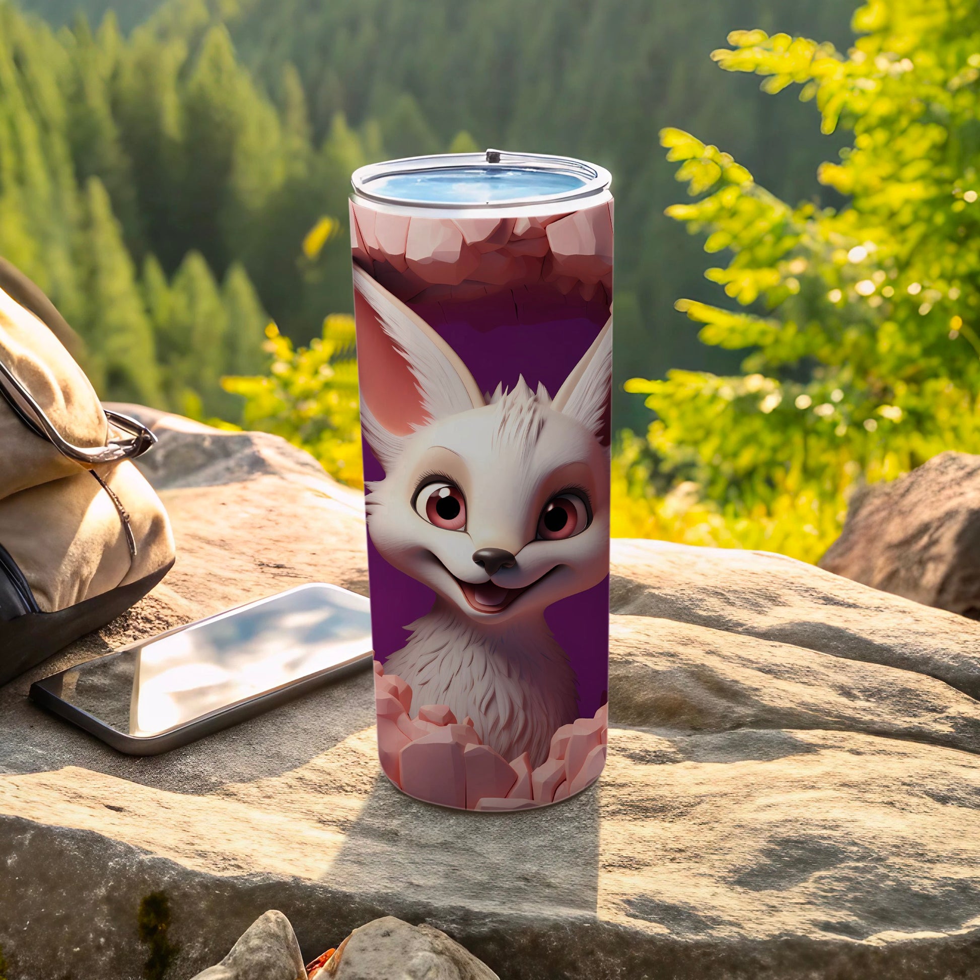 Cute Animated Fox Design Travel Mug for Outdoors Adventures
