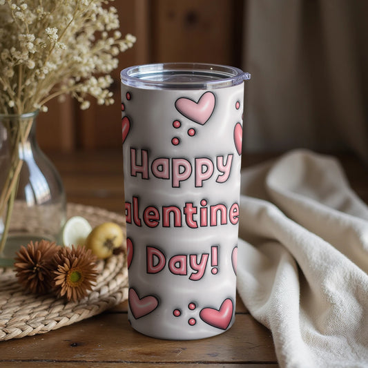 Happy Valentine's Day Tumbler with Heart Design