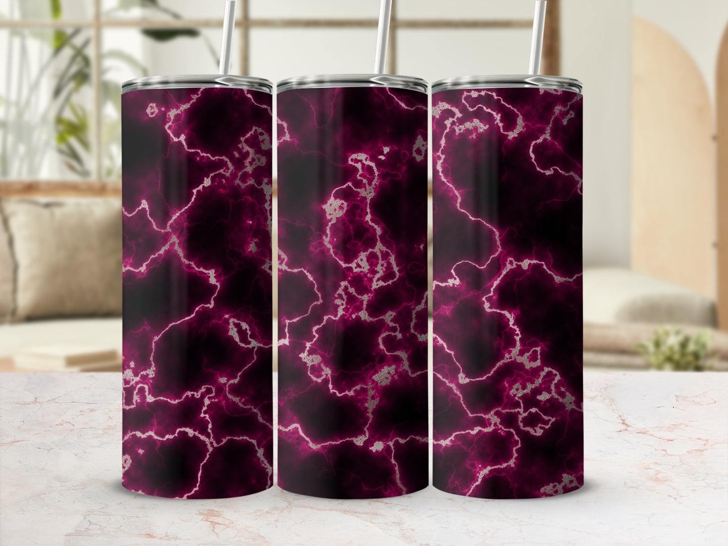 Dark Magenta Silver Marble Veins Abstract Pattern product type