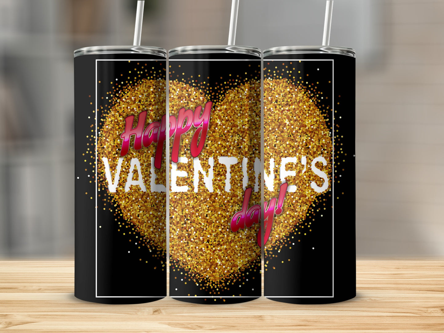 Happy Valentine's Day Glitter Heart Design Tumbler