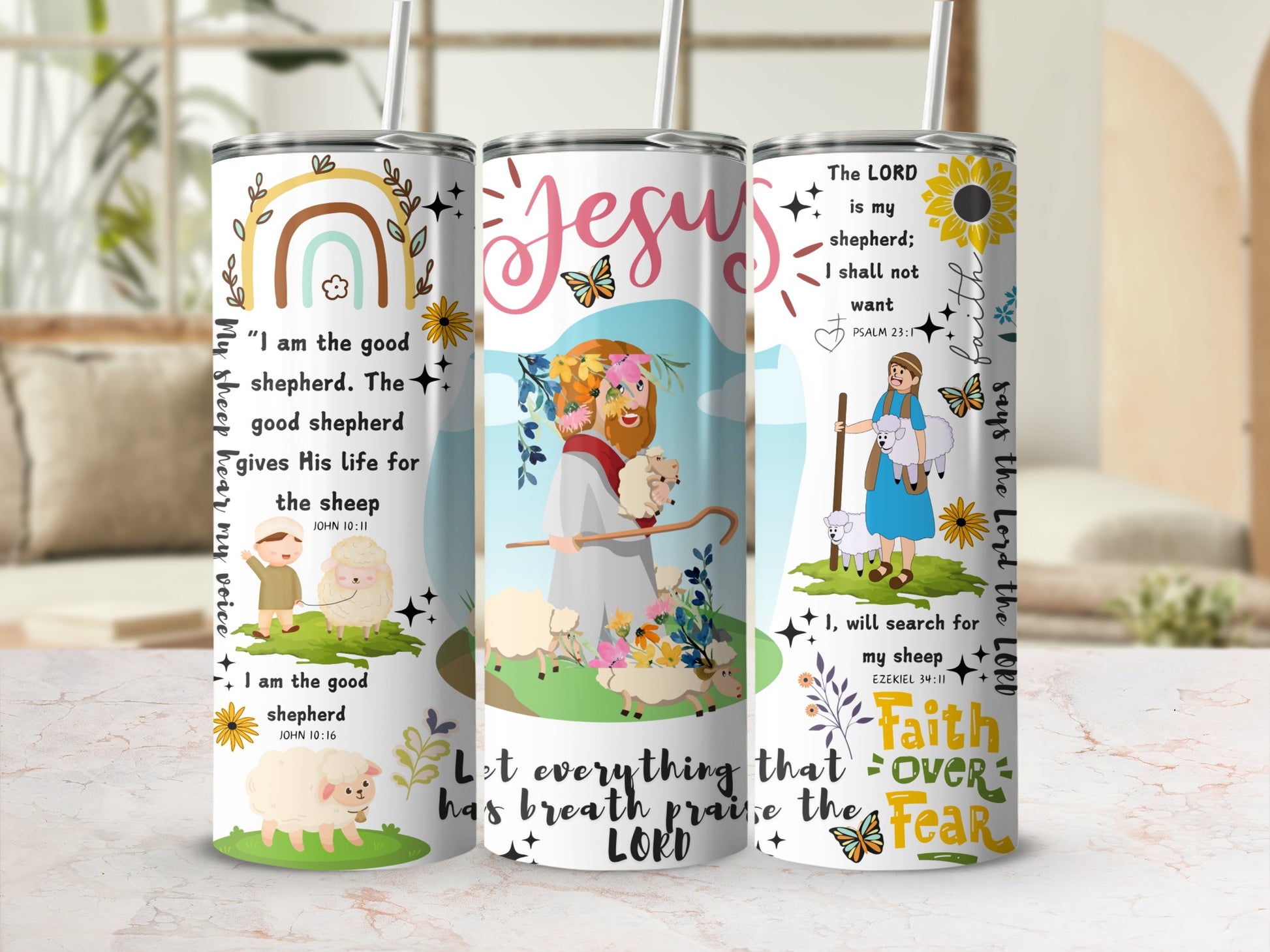 Inspirational Christian Themed Tumbler With Faith Quotes