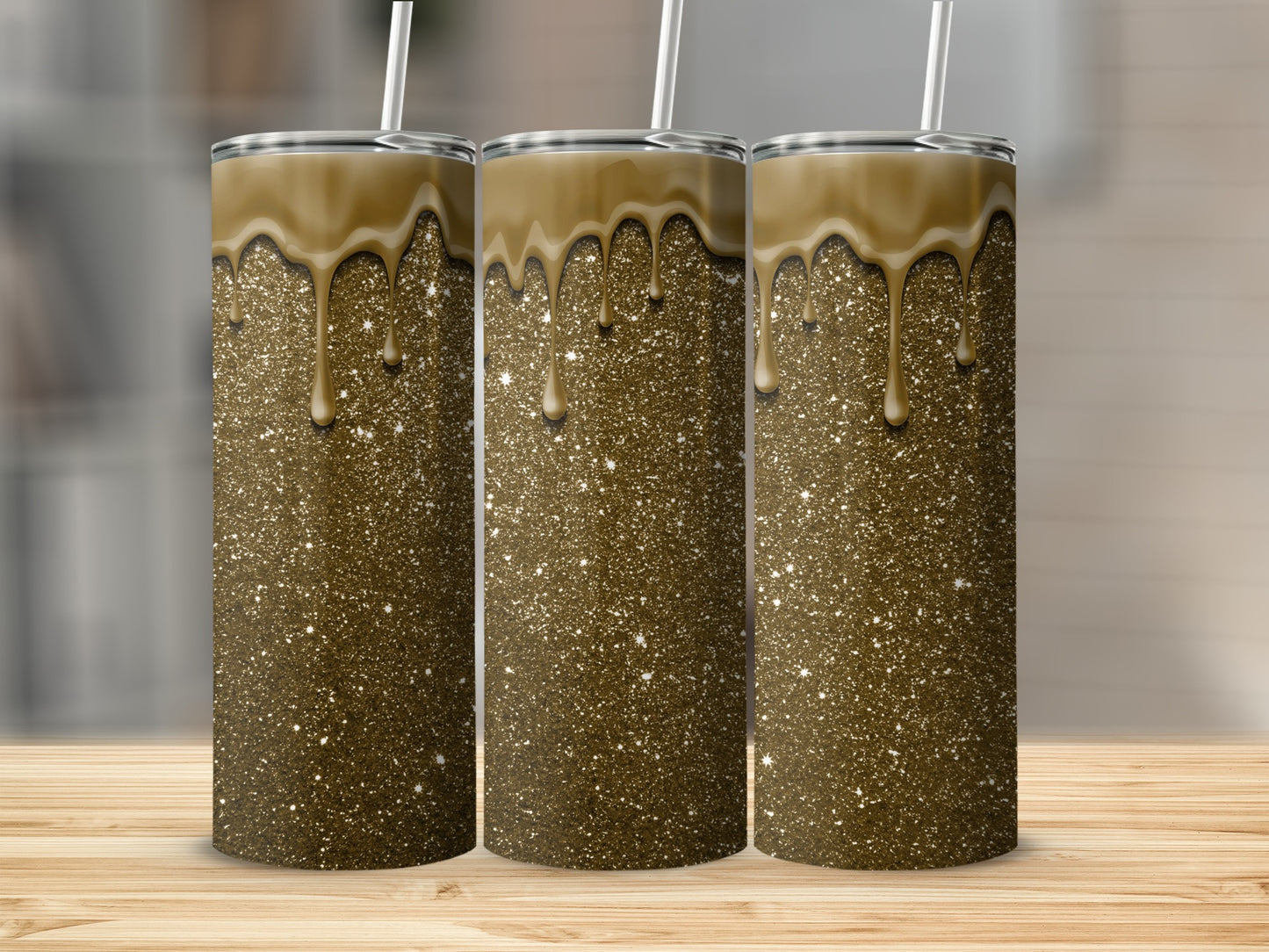Glittery Gold Drip Design Shiny Tumbler Product