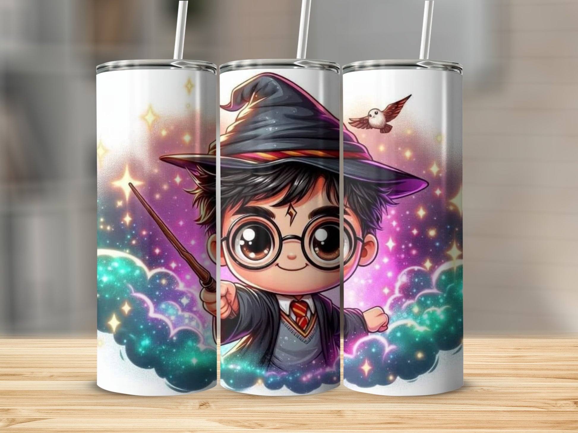 Wizard Boy with Wand and Starry Background Tumbler
