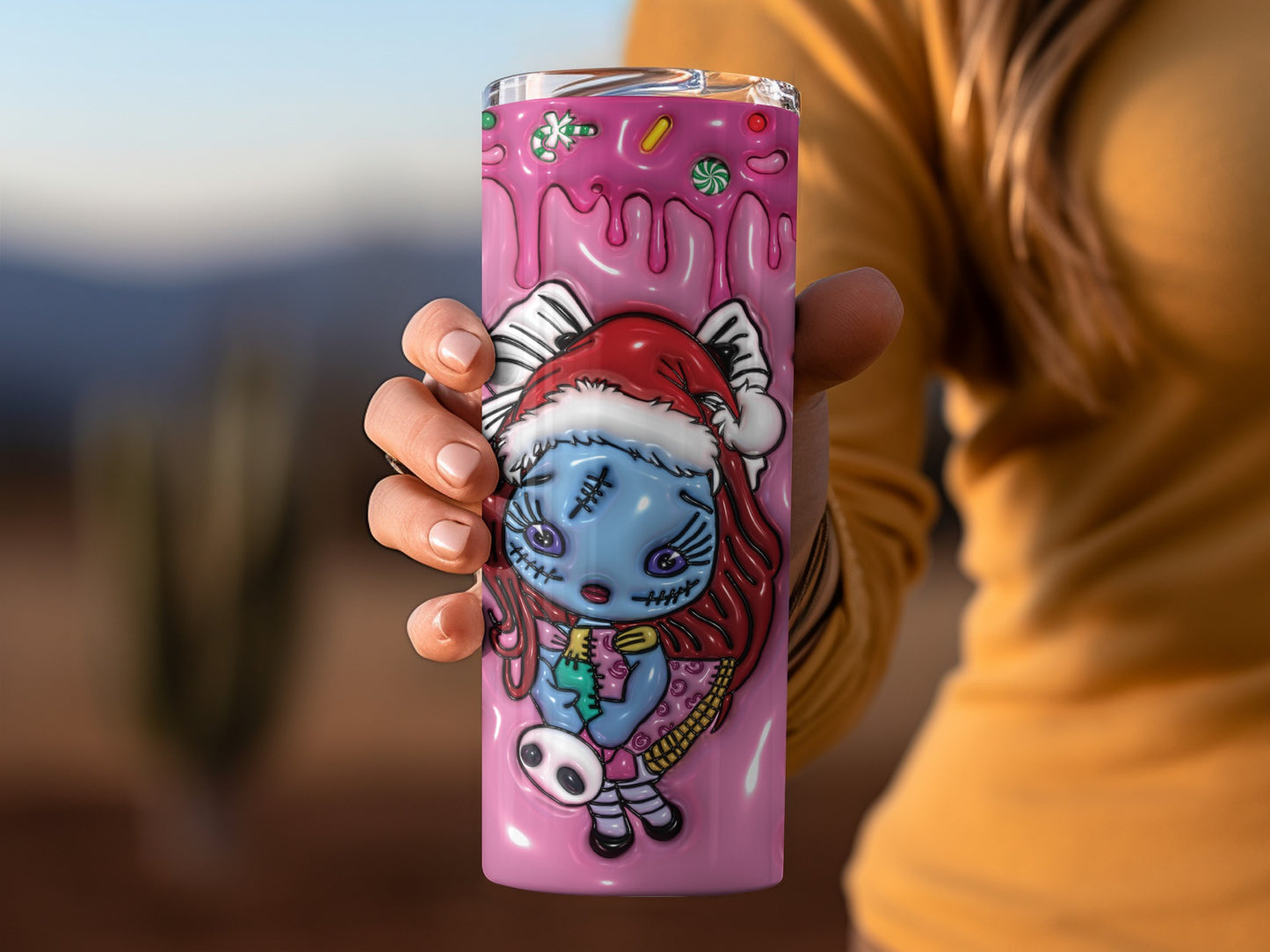 Christmas Zombie Character Pink Tumbler Cup