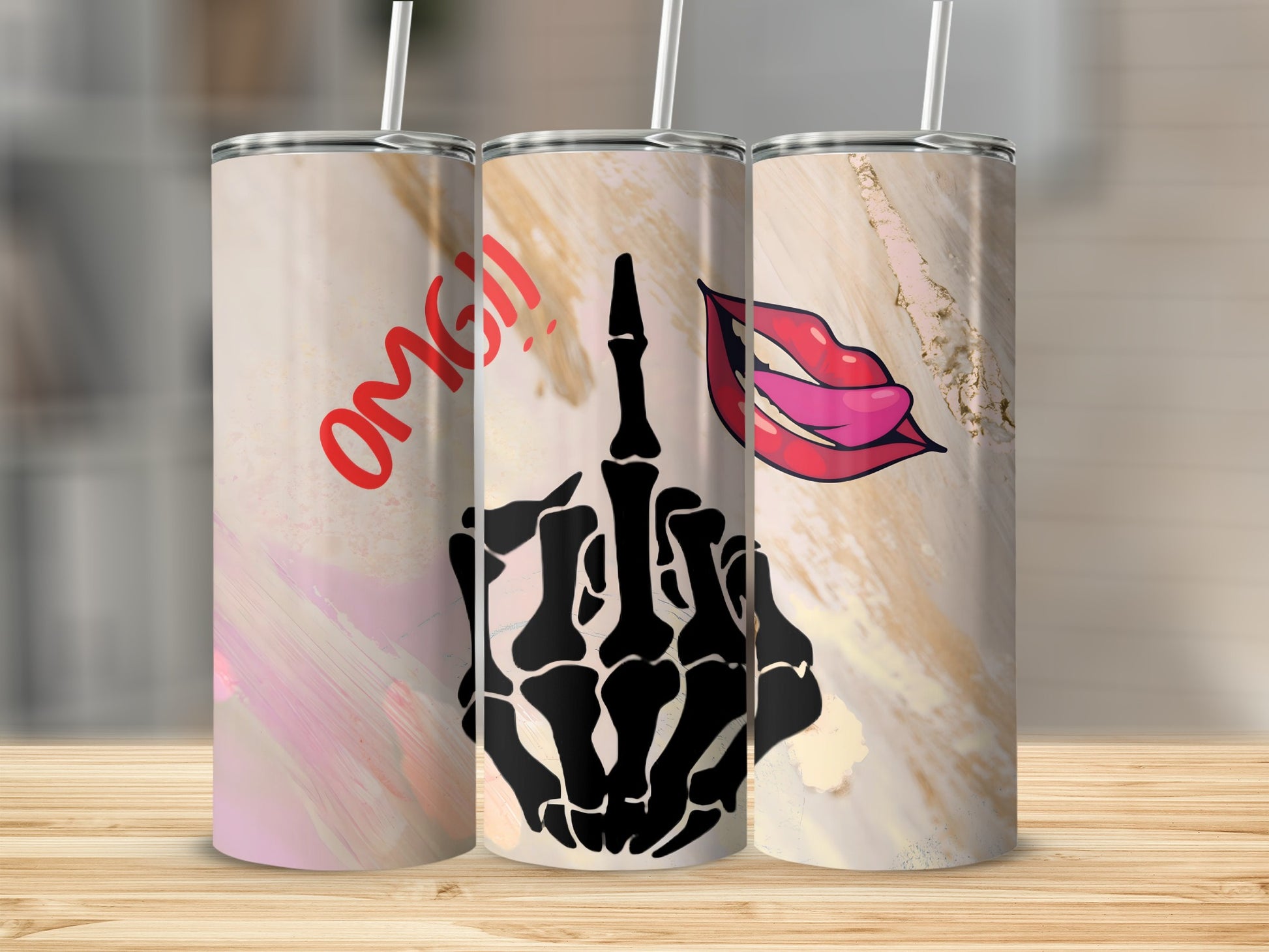 OMG Skeleton Hand and Lips Design Tumbler Cup