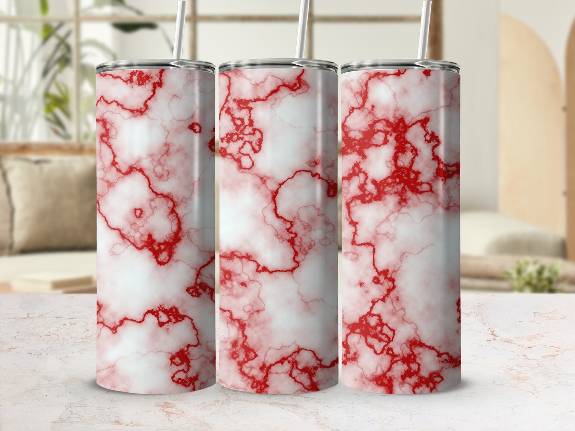 Red Veined White Marble Pattern Tumbler product type