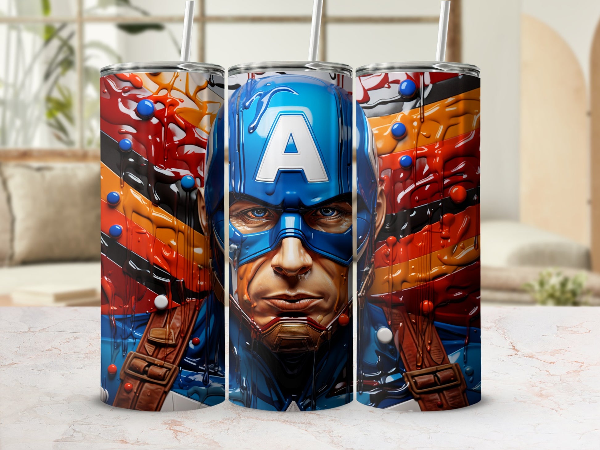 Vibrant Captain America-themed Tumbler with Straw