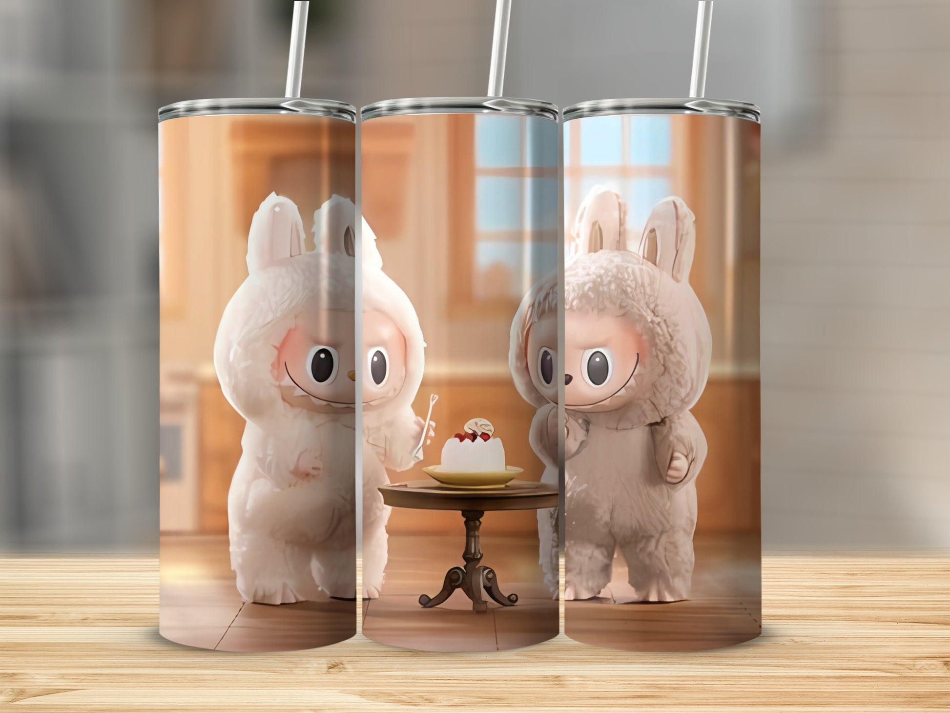 Adorable Cartoon Animal Character with Cake Tumbler