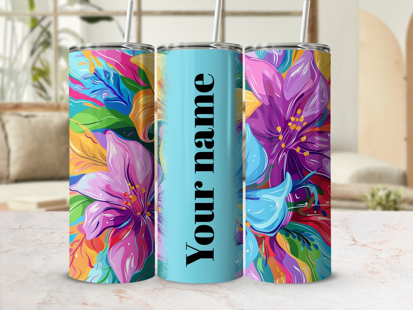 Customizable Colorful Floral Design Tumbler