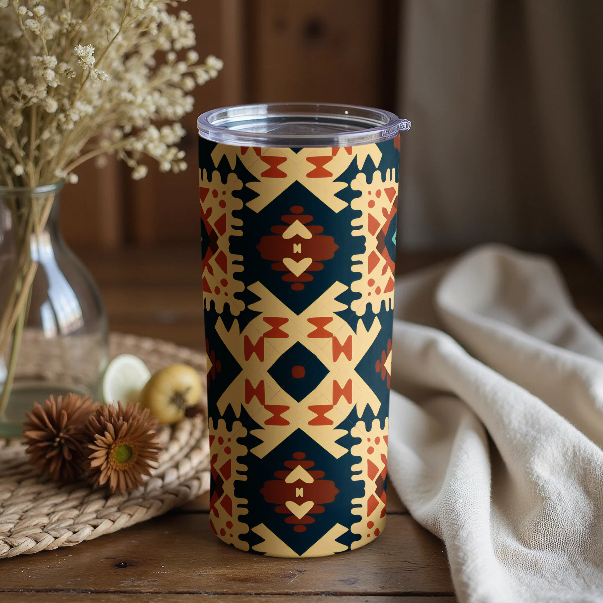 Geometric Patterned Tumbler with Vibrant Colors Cup