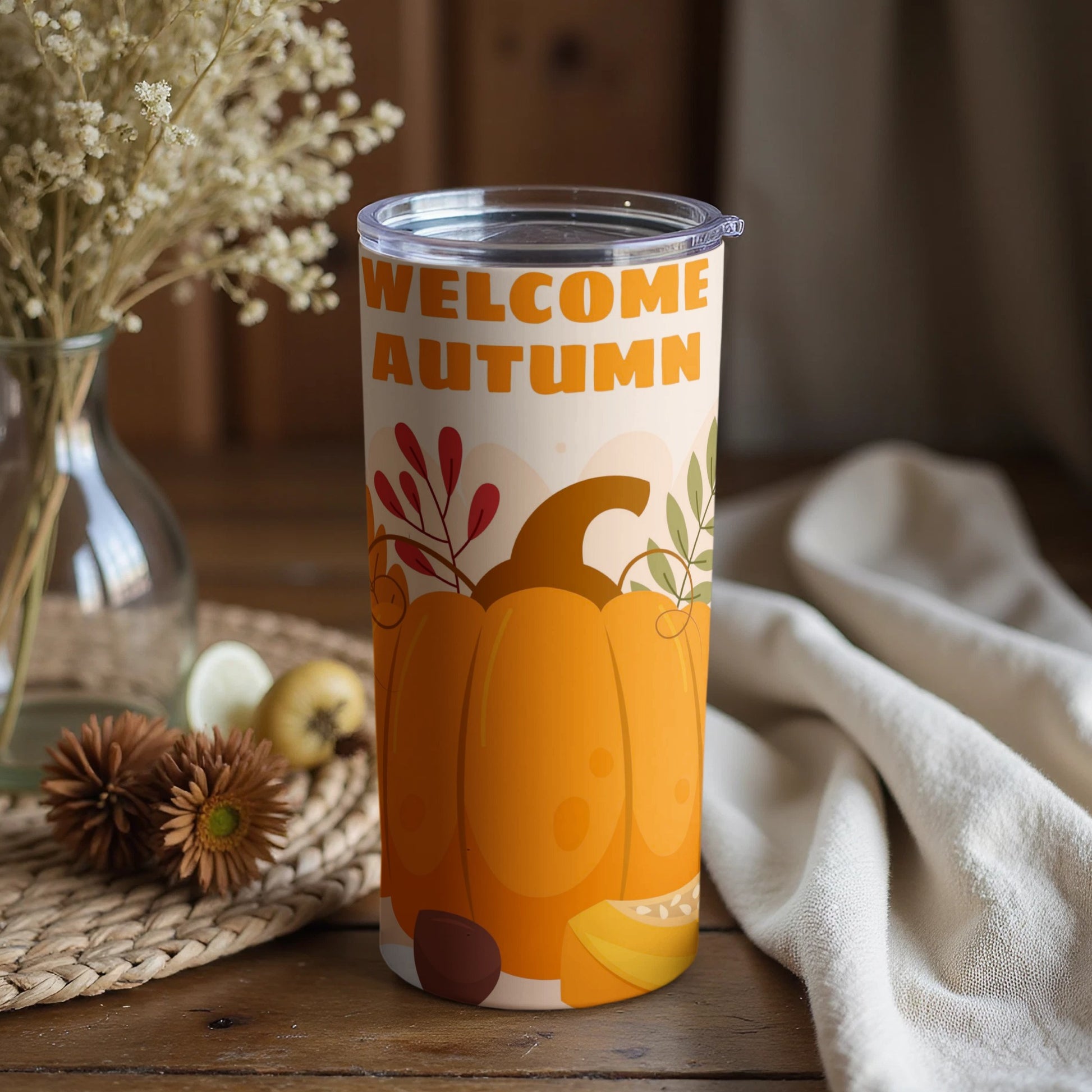 Welcome Autumn Pumpkin Design Travel Mug